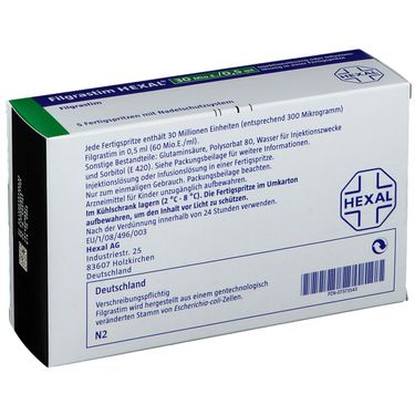 Filgrastim HEXAL 30 Mio E 0 5 Ml 5 St Shop Apotheke