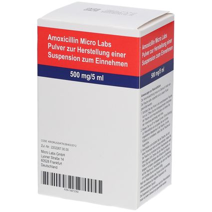 AMOXICILLIN Micro Labs 500 Mg 5 Ml Plv Sus Herst 100 Ml Mit Dem E