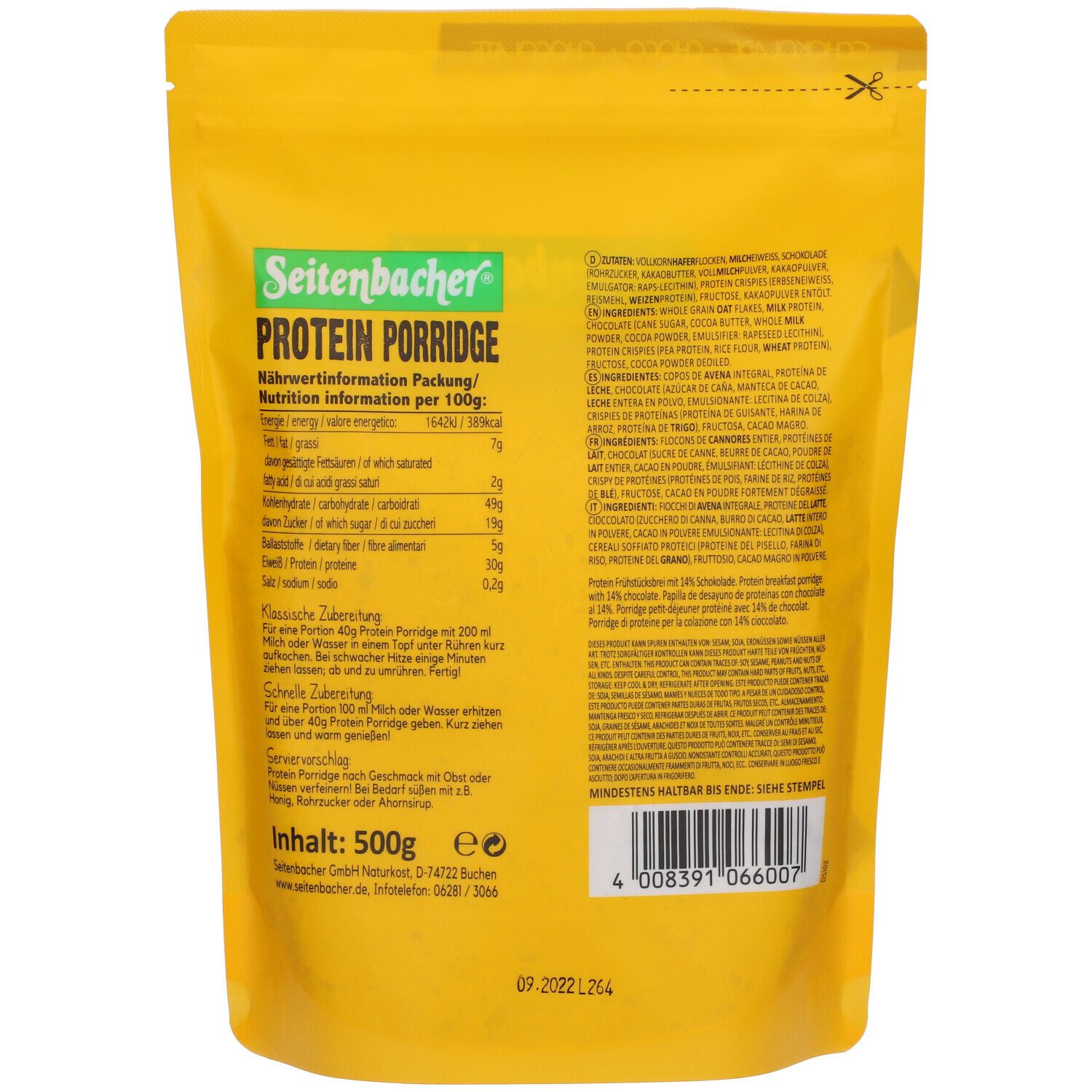 Seitenbacher Protein Porridge Schokolade 500 G Shop Apotheke