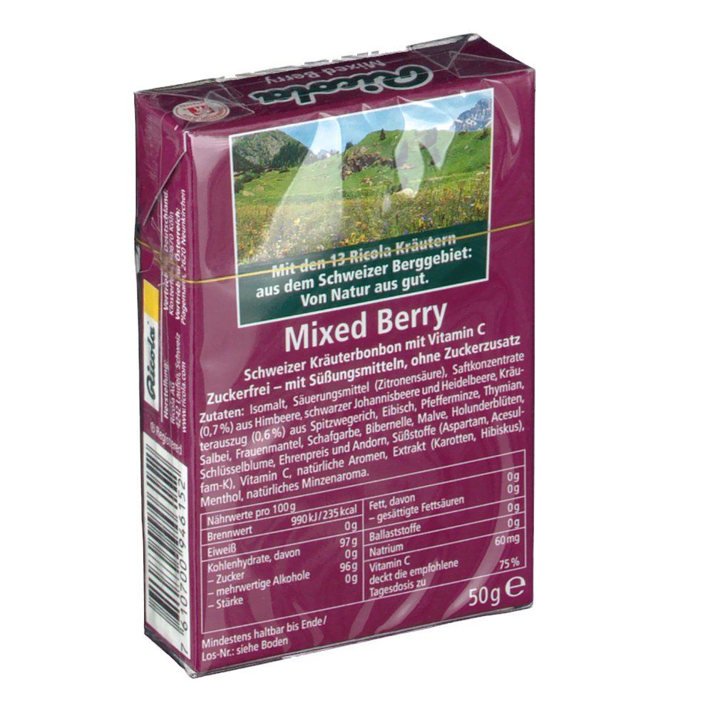 Ricola Schweizer Kräuterbonbons Box Mixed Berry ohne Zucker 50 g