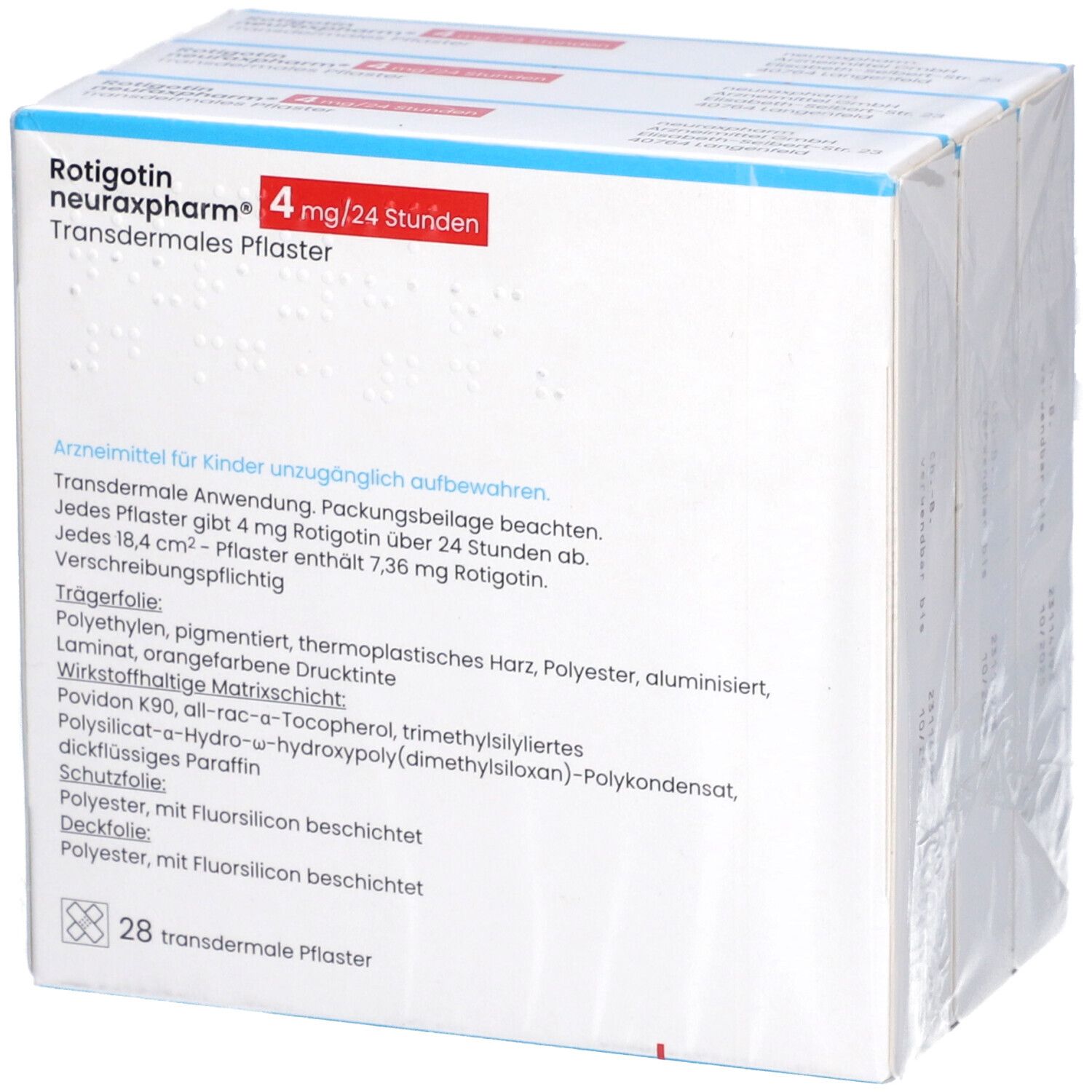 ROTIGOTIN Neuraxpharm 4 Mg 24 H Transderm Pflaster 84 St Mit Dem E