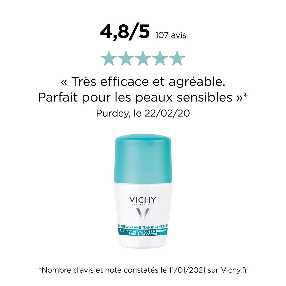 VICHY Bille Anti Transpirant 48H Anti Traces Jaune Et Blanches Sans