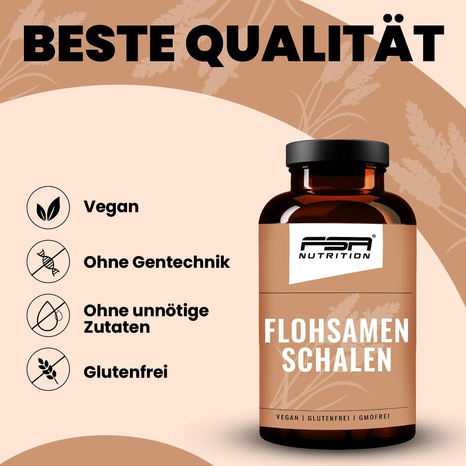 FSA NUTRITION Flohsamenschalen Psyllium Husk 180 Kapseln Im Glas 245 G