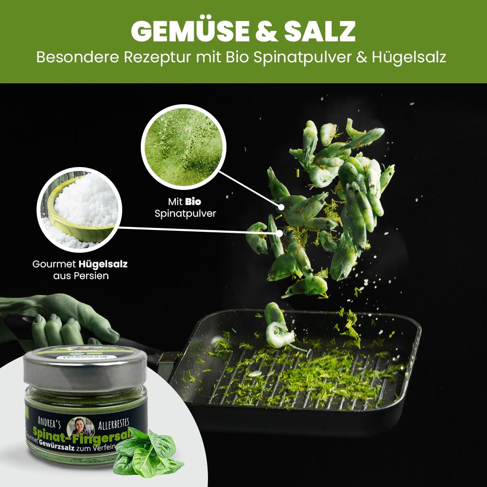 SANUUS Gourmet Bio Spinat Gewürzsalz zum Kochen Verfeinern 120 g