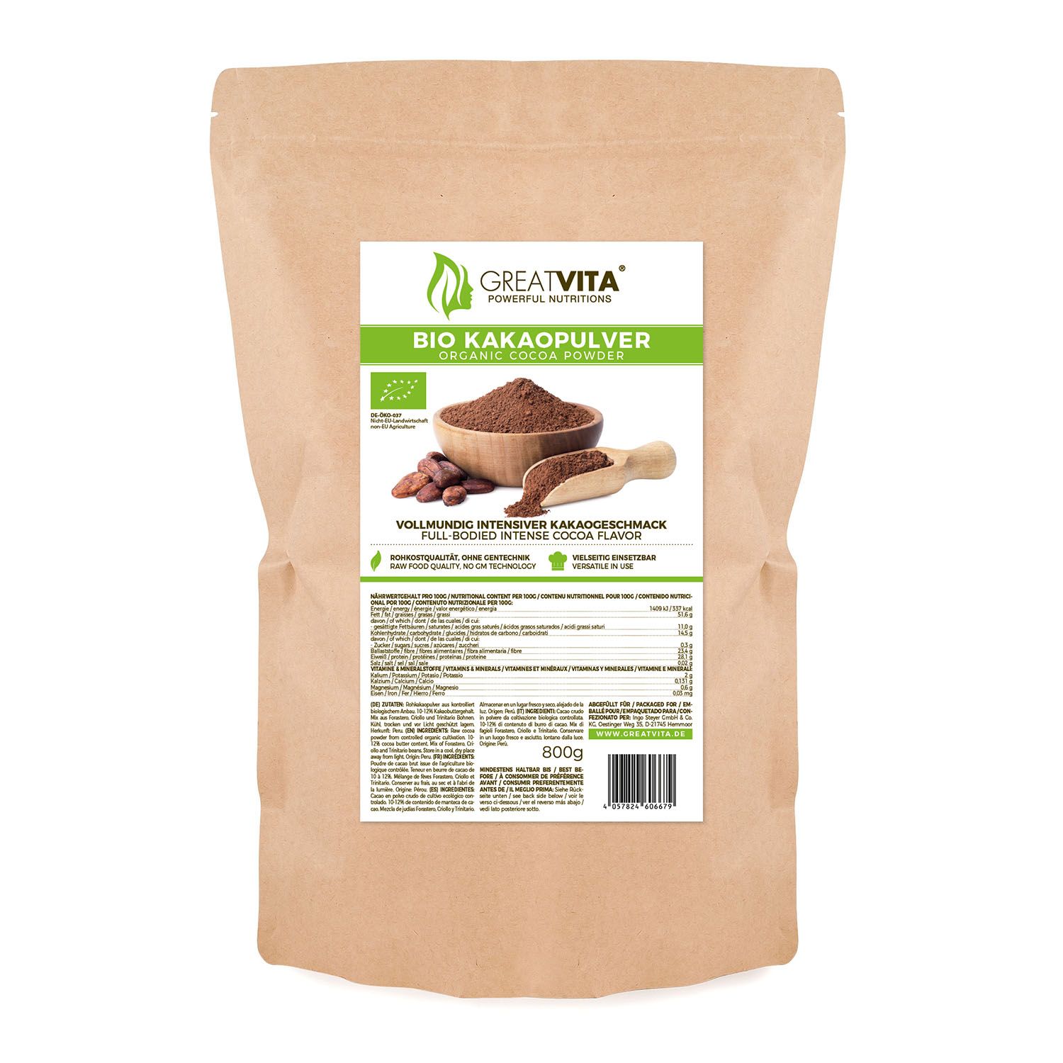 GreatVita Bio Kakaopulver 800 G Shop Apotheke