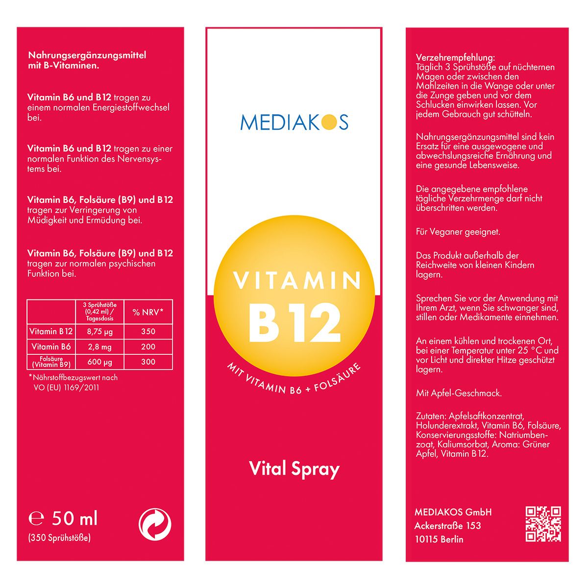 Mediakos Vitamin B12 B6 Folsäure Vital Spray 50 ml Shop Apotheke