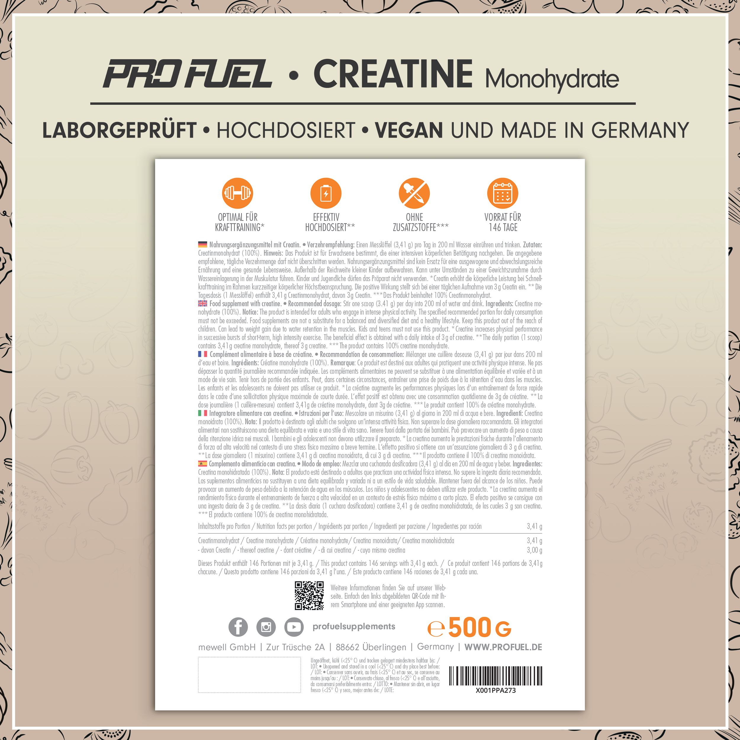 ProFuel CREATIN Monohydrat Pulver 500 G Shop Apotheke