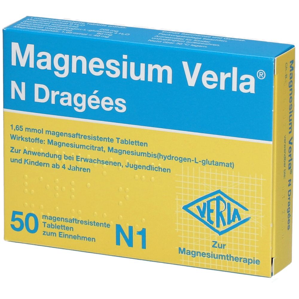 Magnesium Verla N Dragées – Bei Magnesiummangel, Magensaftresistent, 40 Mg Pro Tablette, 50 Stück