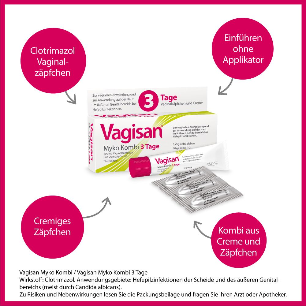 Wie Bekommt Man Scheidenpilz Weg Ohne Zum Arzt Zu Gehen Vagisan Myko Kombi 3 Tage: Vaginalzäpfchen und Creme zur Behandlung von