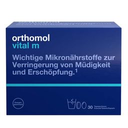 Orthomol Vital m für Männer - bei Müdigkeit - mit B-Vitaminen und Omega-3 - Granulat/Tabletten/Kapseln - Orangen-Geschmack