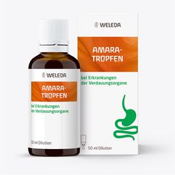 Amara-Tropfen bei Verdauungsstörungen, z.B. Sodbrennen, Übelkeit, Blähungen – mit Bitterstoffen