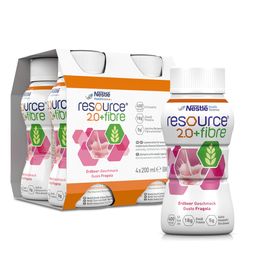 resource® 2.0 + fibre Erdbeer | Hochkalorische Trinknahrung mit Ballaststoffen | Aufbaukost bei Mangelernährung