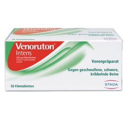 VENORUTON® Intens zur Behandlung von Beinschwellungen (Ödemen) und Linderung bei schweren, müden Beinen, Spannungsgefühlen und Kribbeln bei chronischer Veneninsuffizienz. Wirkstoff: Oxerutin.