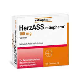 HerzASS-ratiopharm® 100 mg: mit gerinnungshemmender Acetylsalicylsäure – schützt die Blutplättchen vor dem Verklumpen und beugt Herzinfarkten sowie Schlaganfällen vor, 100 Tabletten