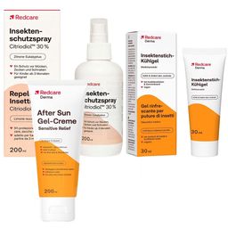 Redcare Derma After Sun Gel-Creme Sensitive Relief + Redcare Insektenschutzspray Citriodiol™ 30 % + Redcare Derma Insektenstich-Kühlgel