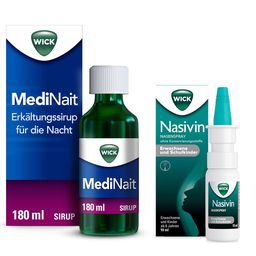  WICK MediNait Erkältungssirup zur Linderung von 6 Erkältungssymptomen + WICK Nasivin Nasenspray Erwachsene und Schulkinder ohne Konservierungsstoffe, ab 6 Jahren