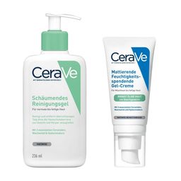 CeraVe Schäumendes Reinigungsgel für Gesicht und Körper + CeraVe Mattierende Feuchtigkeitsspendende Gel-Creme