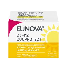 EUNOVA® D3 + K2 DuoProtect – 1.000 I.E.  Nahrungsergänzungsmittel zur normalen Funktion des Immunsystems & Erhaltung normaler Knochen