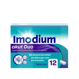 Imodium® akut Duo - Loperamid und Simeticon bei akutem Durchfall mit Blähungen & Krämpfen