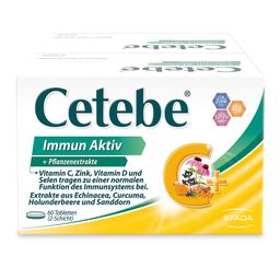 Cetebe® Immun Aktiv: Nahrungsergänzungsmittel zur Unterstützung der Abwehrkräfte mit Vitamin C, D3, Zink, Selen und ausgesuchten Pflanzenextrakten