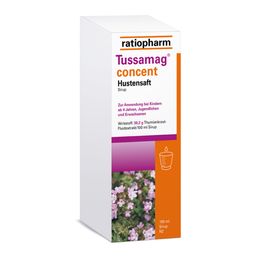 Tussamag® concent Hustensaft von ratiopharm: Hilft natürlich und stark gegen Husten. Der Thymiankraut-Extrakt fördert das Abhusten des Schleims und wirkt krampflösend