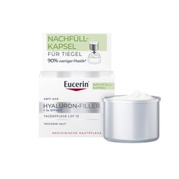 Eucerin® Hyaluron-Filler + 3x Effect Tagespflege LSF 15 Trockene Haut Nachfüllkapsel – Anti-Aging Creme mit Hyaluronsäure und LSF 15 für trockene Haut, Verpackung spart 90% Material - Jetzt 20% mit dem Code "eucerin20" sparen*