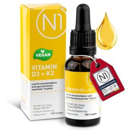 N1 Vitamin D3 K2 – Kombination für Immunsystem, Knochen & Muskeln, unterstützt die Calciumaufnahme & tägliche Versorgung, D3 + K2 Tropfen