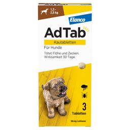 AdTab Kautabletten für Hunde über 1,3 bis 2,5 kg gegen Zecken und Flöhe, schnelle Abtötung von Parasiten für die Dauer von einem Monat