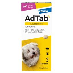 AdTab Kautabletten für Hunde über 2,5 bis 5,5 kg gegen Zecken und Flöhe, schnelle Abtötung von Parasiten für die Dauer von einem Monat