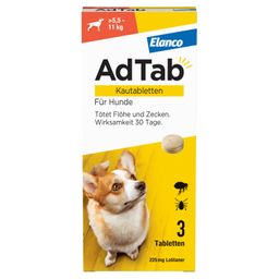 AdTab Kautabletten für Hunde über 5,5 bis 11 kg gegen Zecken und Flöhe, schnelle Abtötung von Parasiten für die Dauer von einem Monat