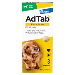AdTab Kautabletten für Hunde über 11 bis 22 kg gegen Zecken und Flöhe, schnelle Abtötung von Parasiten für die Dauer von einem Monat