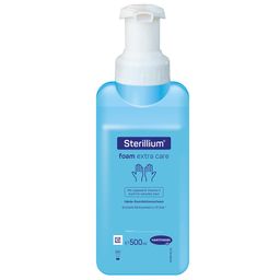 Sterillium foam extra care, der erste pflegende Desinfektionsschaum, der die Hände schon während der Desinfektion pflegt