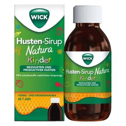 WICK Husten-Sirup Natura Kinder ab 1 Jahr, 2-in-1 Linderung mit Honig- und Erdbeergeschmack