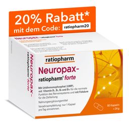 Neuropax-ratiopharm forte mit Uridinmonophosphat (UMP), Vitamin B12 und Folsäure - Jetzt 20% mit dem Code ratiopharm20 sparen*