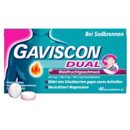 GAVISCON Dual Kautabletten Waldfrucht mit Zweifachwirkung gegen Sodbrennen - Jetzt 20% mit dem Code gaviscon20 sparen*