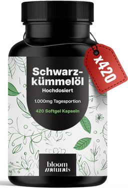 Schwarzkümmelöl Hochdosiert - 420 Softgel Kapseln - 7 Monate Vorrat - Bloom Naturals