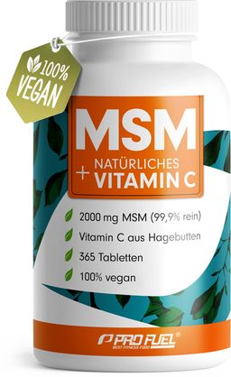 ProFuel - MSM 2000mg pro Tag + natürliches Vitamin C - 365 MSM Tabletten mit Methylsulfonylmethan