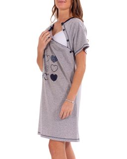 MYSANITY® Stillhemd aus Baumwolle, Kurzarm, Grau melange