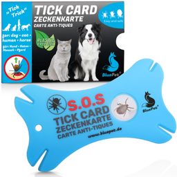 BluePet Zeckenkarte mit Lupe - Zeckenentferner für unterwegs - Zeckenhaken Zeckenzange Mensch & Tier