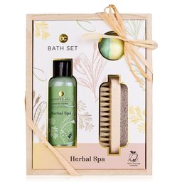 Accentra Badeset Herbal Spa in Holzbox mit Duschgel, Badefizzer & Nagelbürste