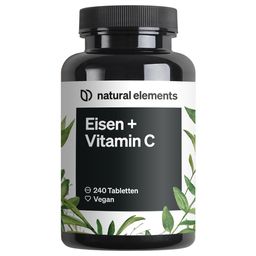 natural elements Eisen + 40mg Vitamin C Acerola – 240 Tabletten – Chelat-Komplex Eisenbisglycinat