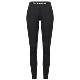 ALPENWERT Lange Unterhose Damen 100% Merino Schwarz S
