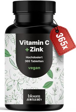 Vitamin C + Zink - 365 Tabletten - 500 mg Vitamin C & 15 mg Zink pro Tag - Bloom Naturals®