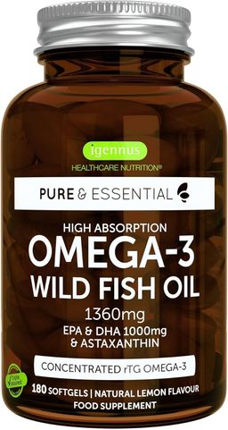 Igennus Omega-3 1000mg EPA & DHA, Wildfischöl & Astaxanthin, IFOS-zertifiziert