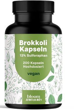 Bloom Naturals Brokkoli Kapseln Hochdosiert - 200 Kapseln - 7 Monate Vorrat