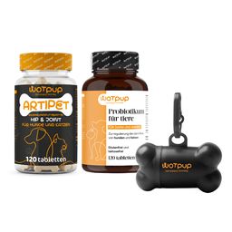 LA.GA Hund & Katze Bundle – Probiotika Darmflora + ArtiPet Gelenke + Kotbeutelspender