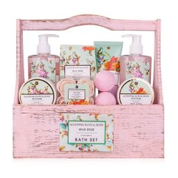 Geschenkset Duschset Pflegeset Damen "Vintage Florals" in Vintage Holzbox