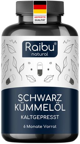 Schwarzkümmelöl Kapseln 1000 mg – kaltgepresst aus Nigella sativa – 1 Kapsel täglich – RAIBU
