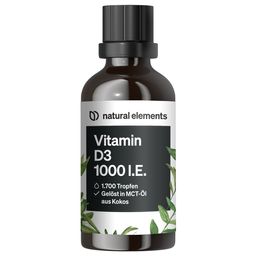 natural elements Vitamin D3 Tropfen – 1000 I.E./Tagesdosis – Langzeitvorrat – in MCT-Kokosöl gelöst