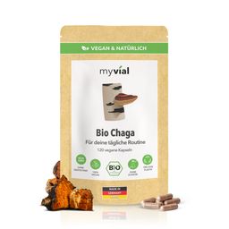 myvial® Bio Chaga Kapseln - 120 Stück Pilzpulver aus Wildsammlung - vegan & glutenfrei